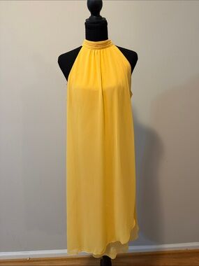 Sleeveless Halter Yellow Midi Dress